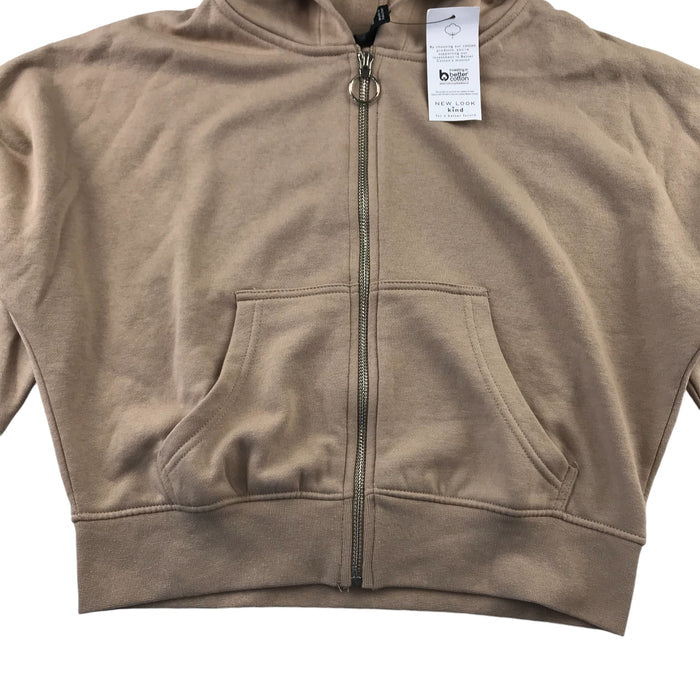 New Look 14-15 years dark beige brown zipped cropped hoodie