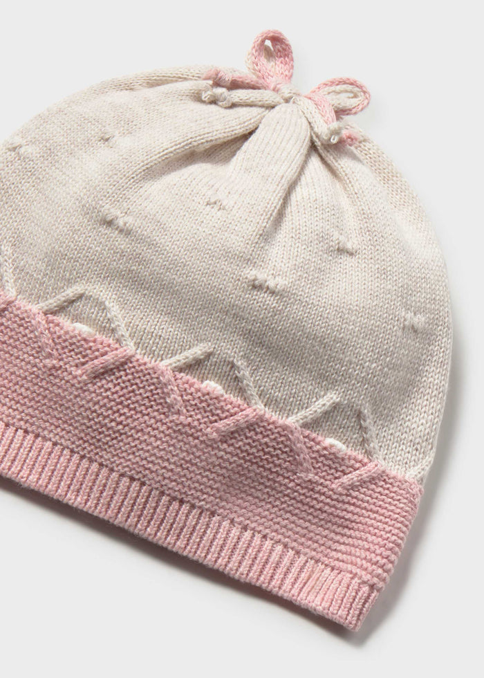 Mayoral newborn girl baby pink cotton knit set with sweater, footie and hat, photo 5