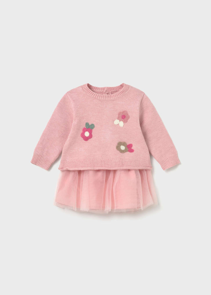 Mayoral newborn girl baby pink knit flower dress