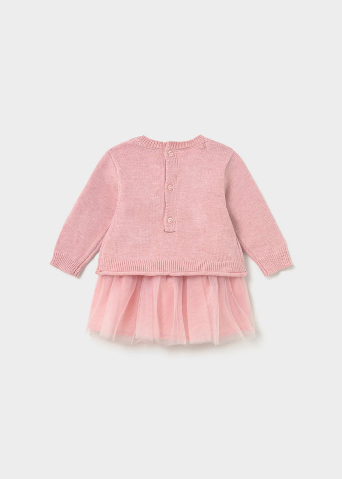 Mayoral newborn girl baby pink knit flower dress, photo 2