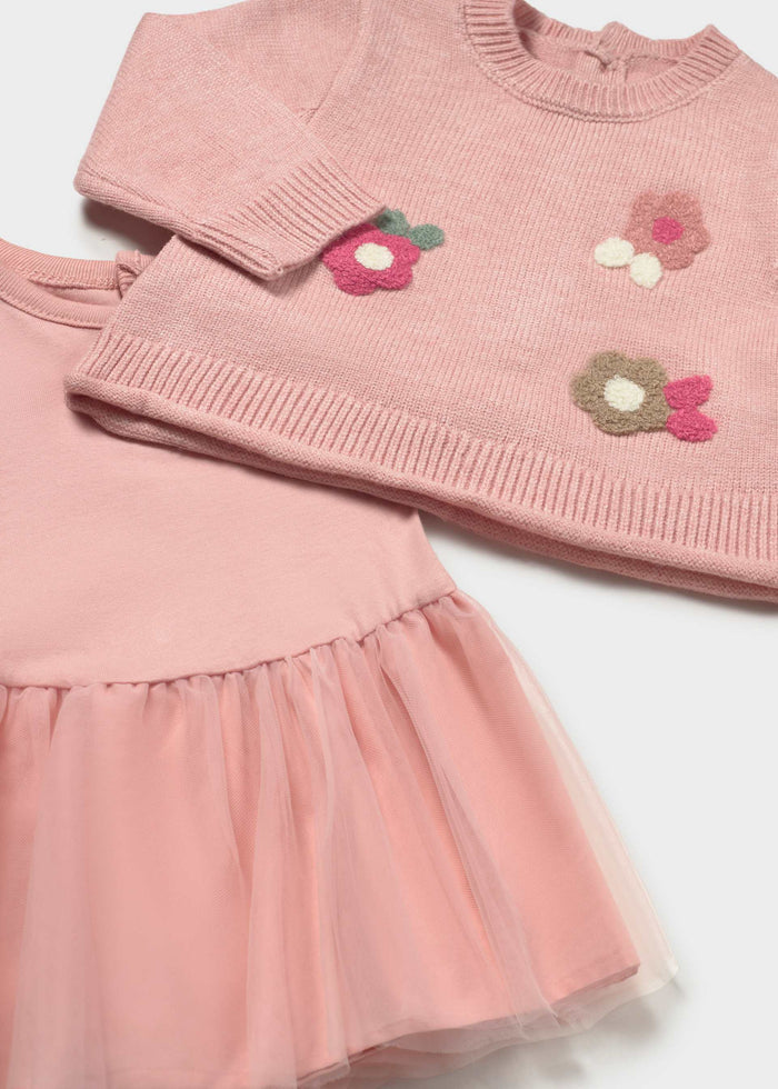 Mayoral newborn girl baby pink knit flower dress, photo 3