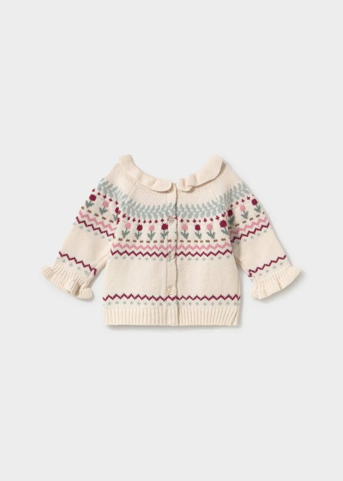 Back view of the Mayoral cream knit sweater showing the button closure