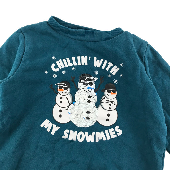 Next 5 years teal blue sequin snowman jumper