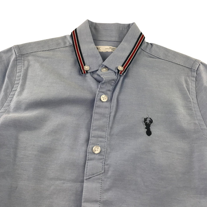Next 6-7 years blue plain with logo and striped collar shirt