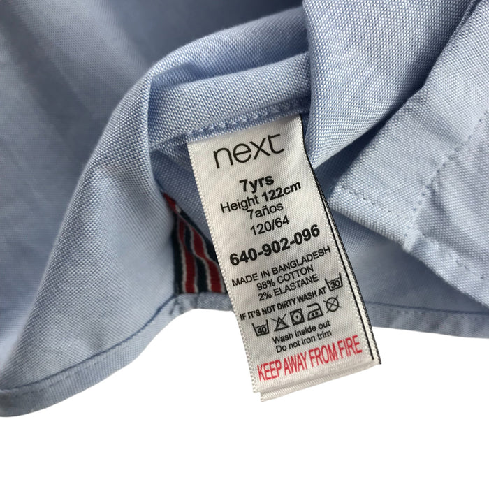 Next 6-7 years blue plain with logo and striped collar shirt