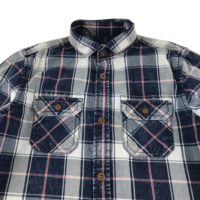 Next 8-9 years grey navy and red checked buttoned cotton shirt