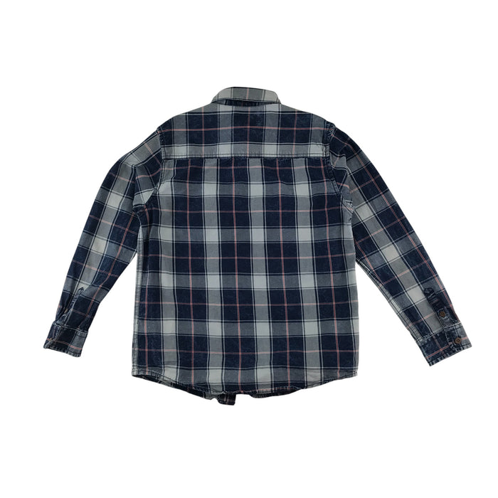 Next 8-9 years grey navy and red checked buttoned cotton shirt