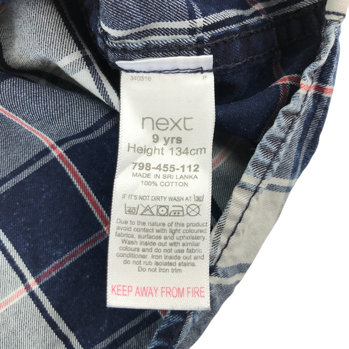 Next 8-9 years grey navy and red checked buttoned cotton shirt