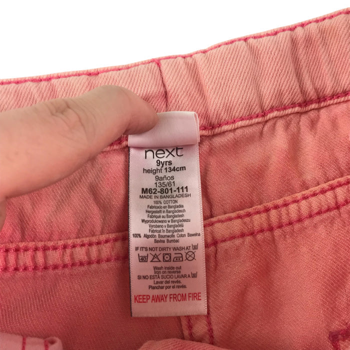 Next 8-9 years washed out red denim with frilled pockets cotton shorts