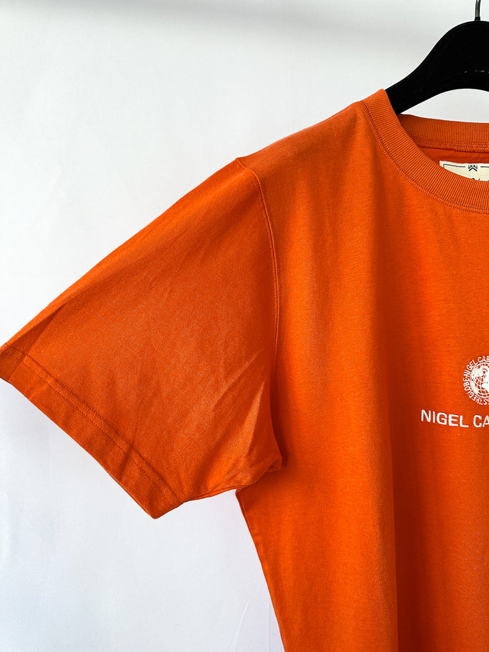 Nigel Cabourn Vintage Orange Globe Logo Embroider Spellout Tee