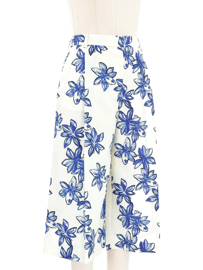 Nina Ricci Blue Floral Print Long Culottes Shorts