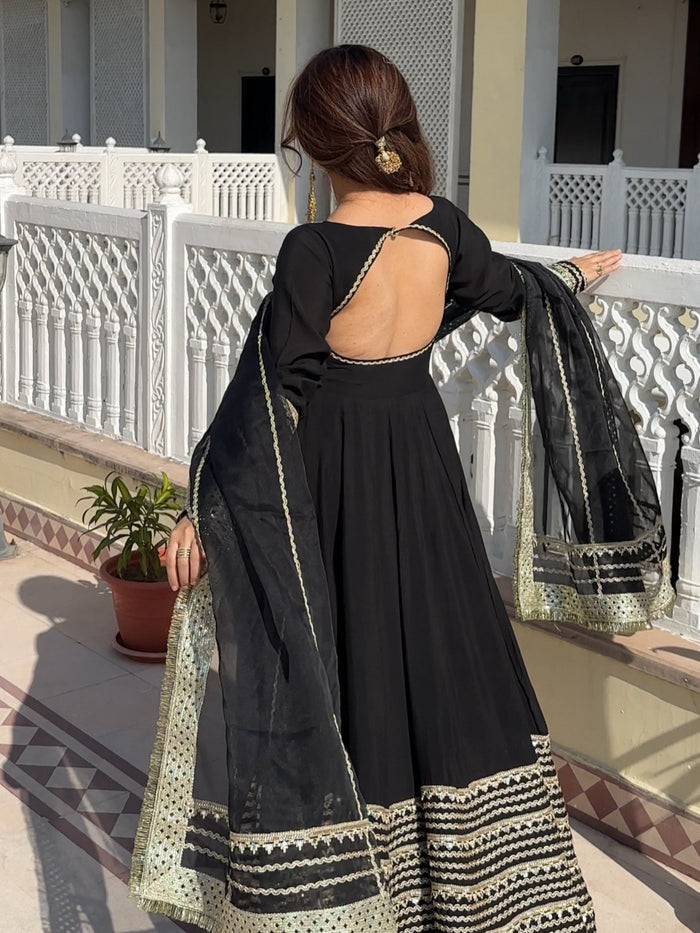 Noorjahan Black Color Embroidered Work Anarkali Suit Set