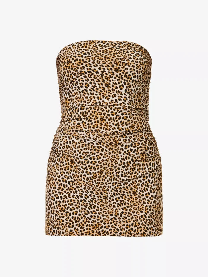 NORMA KAMALI Leopard Print Strapless Bandeau Pickleball Mini Dress - House Of Huntington