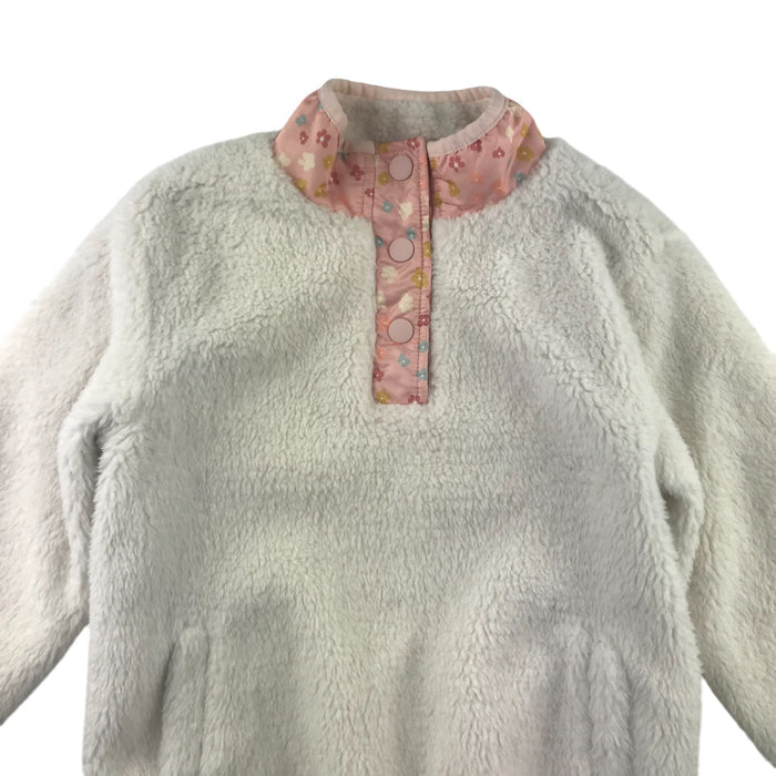 Nutmeg 5-6 years white and peach button neck fleece