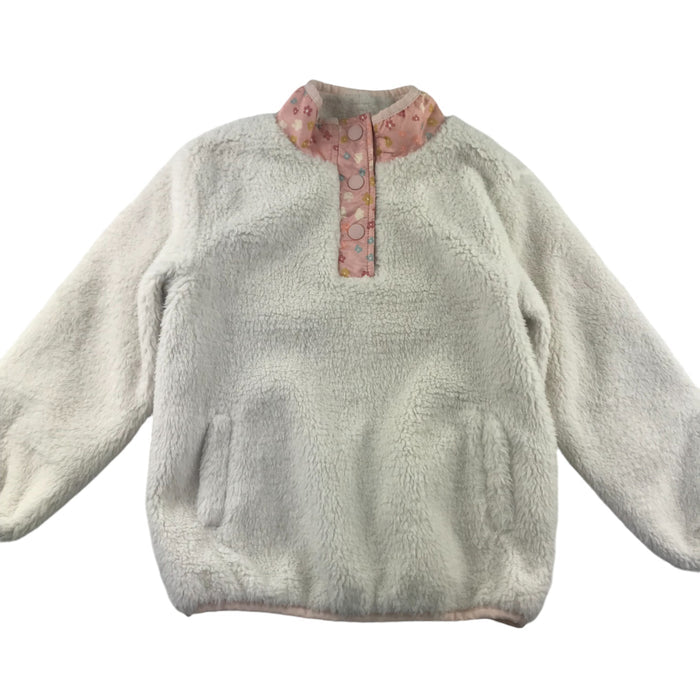 Nutmeg 5-6 years white and peach button neck fleece