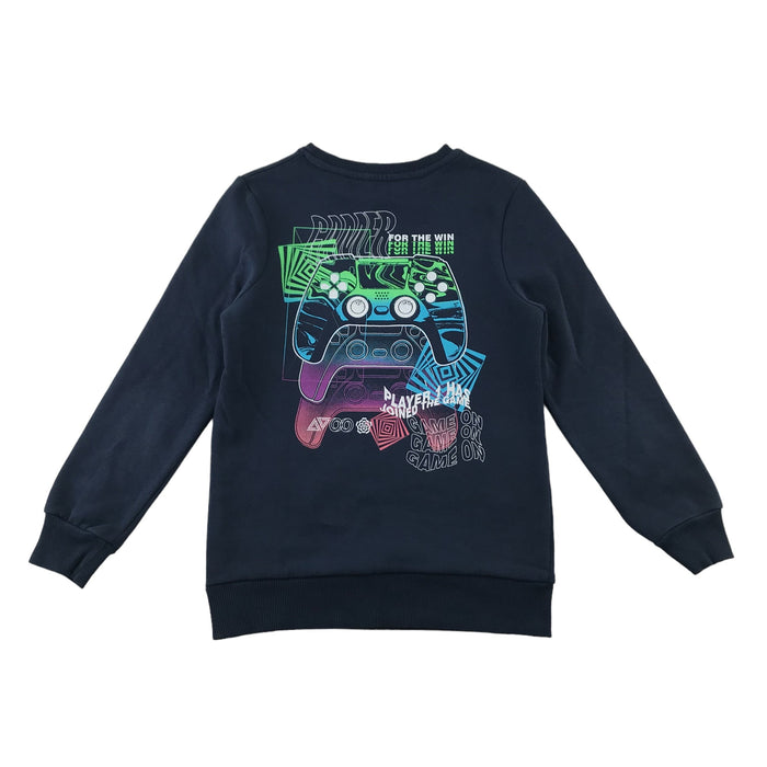 Nutmeg 7-8 years navy gaming print sweater