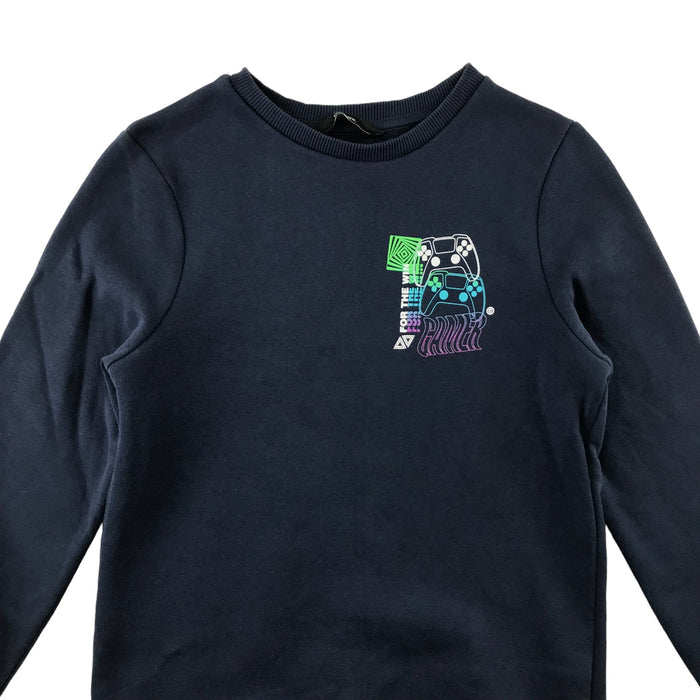 Nutmeg 7-8 years navy gaming print sweater