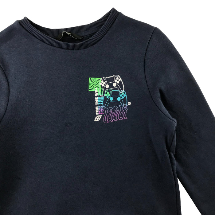 Nutmeg 7-8 years navy gaming print sweater