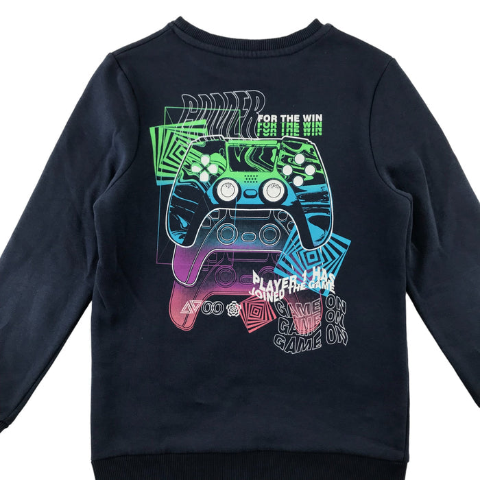 Nutmeg 7-8 years navy gaming print sweater