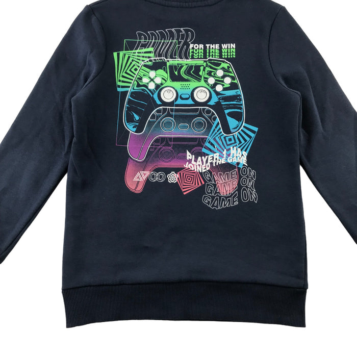Nutmeg 7-8 years navy gaming print sweater