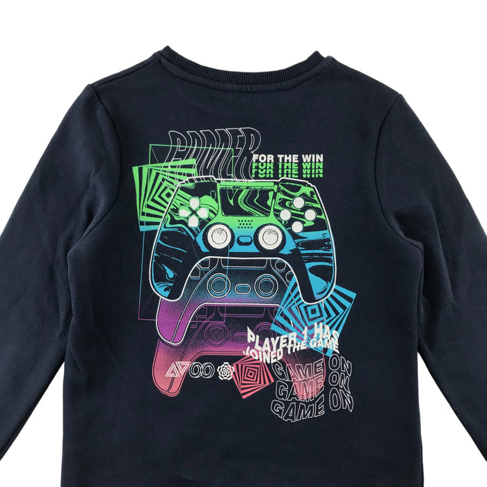 Nutmeg 7-8 years navy gaming print sweater