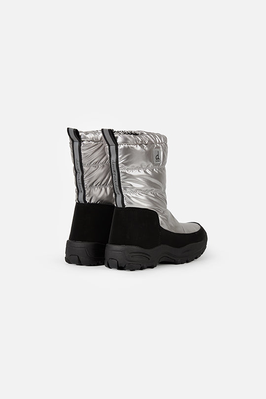 Deux par Deux silver quilted tall winter boots for kids, pair, back view