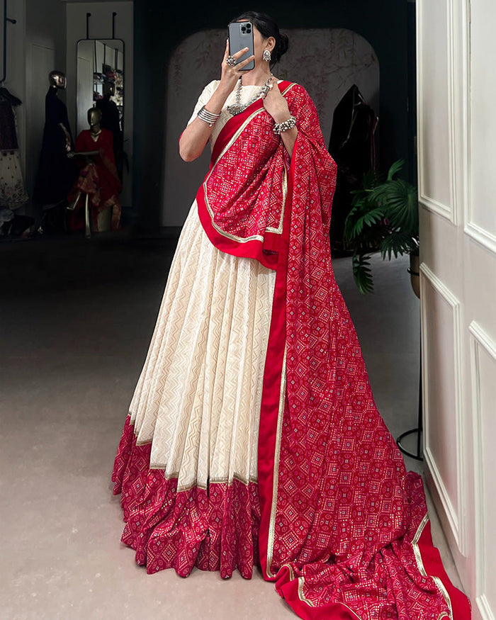 Off-White Color Pure Cotton Navratri Lehenga Choli