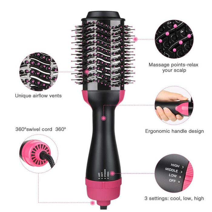 One Step 4-IN-1 Rotating Hot air Brush - Hair Blow Dryer & Volumizer 1000W