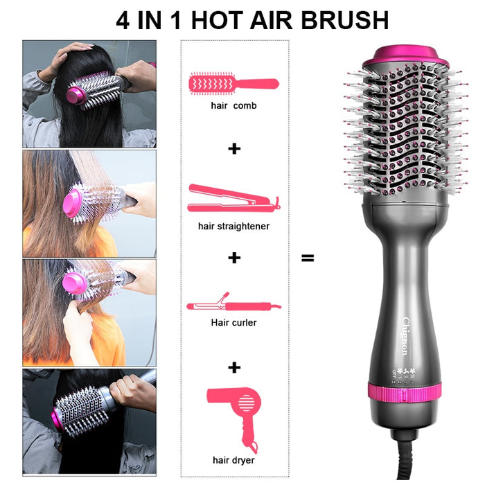 One Step 4-IN-1 Rotating Hot air Brush - Hair Blow Dryer & Volumizer 1000W