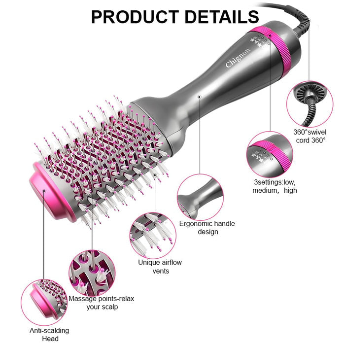 One Step 4-IN-1 Rotating Hot air Brush - Hair Blow Dryer & Volumizer 1000W