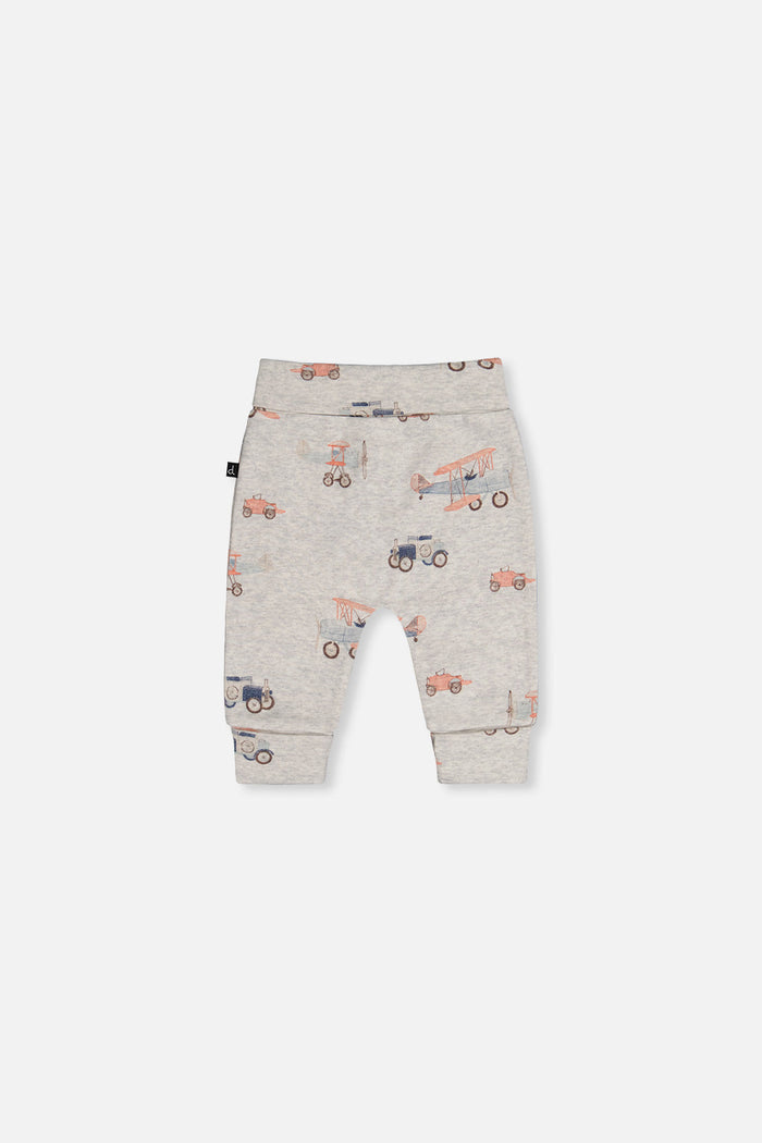 Deux par Deux baby evolutive pants, beige vintage airplane print, back view