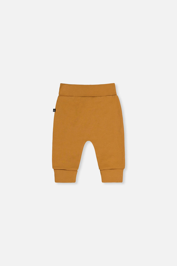 Deux par Deux baby evolutive pants, solid brown cinnamon, back view