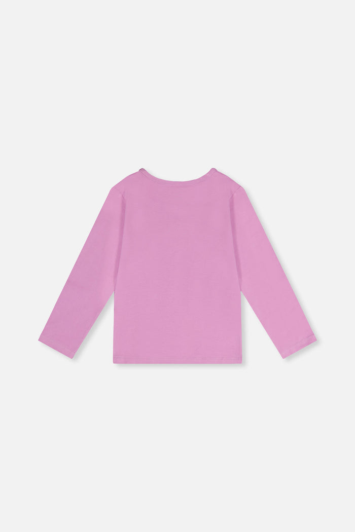 Deux par Deux girls violet long sleeve tee with sequin cloud and stars, back view