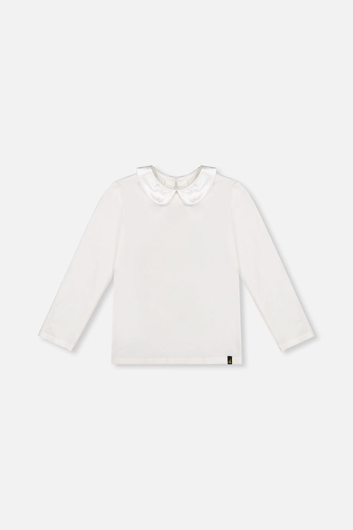 Deux par Deux off-white organic cotton tee with Peter Pan collar for girls, front view