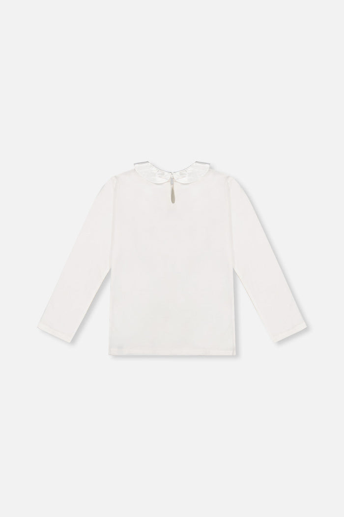 Deux par Deux off-white organic cotton tee with Peter Pan collar for girls, back view