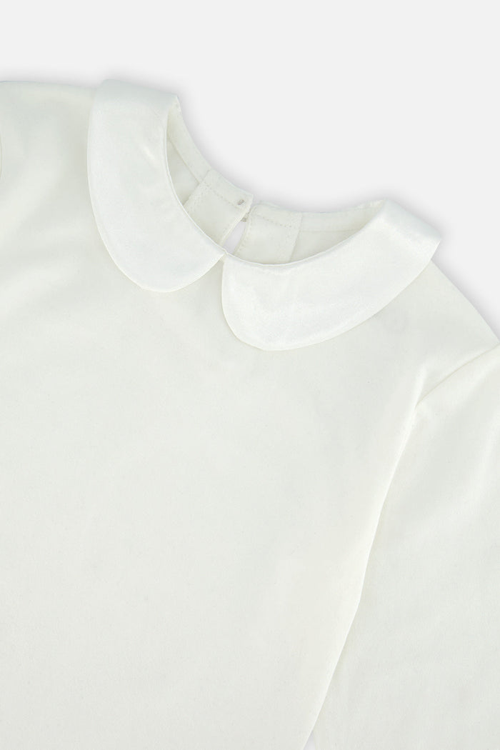 Deux par Deux off-white organic cotton tee with Peter Pan collar for girls, additional view