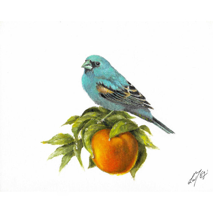 Original Bird Portrait Oil Painting - Blue Grosbeak