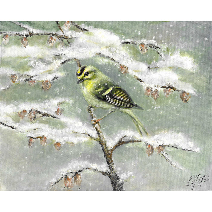 Original Bird Portrait Oil Painting - Golden Crowned Kinglet