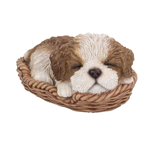 Pacific Giftware - Wicker Basket Pups Shih Tzu Dog Sleeping Figurine 12032