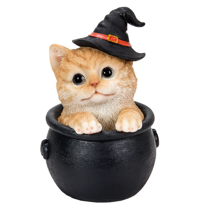 Pacific Giftware Halloween Kitten Orange Tabby Cat in Cauldron Figurine 13803