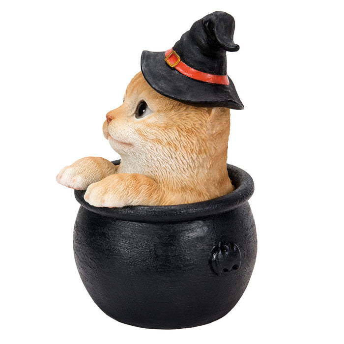 Pacific Giftware Halloween Kitten Orange Tabby Cat in Cauldron Figurine 13803