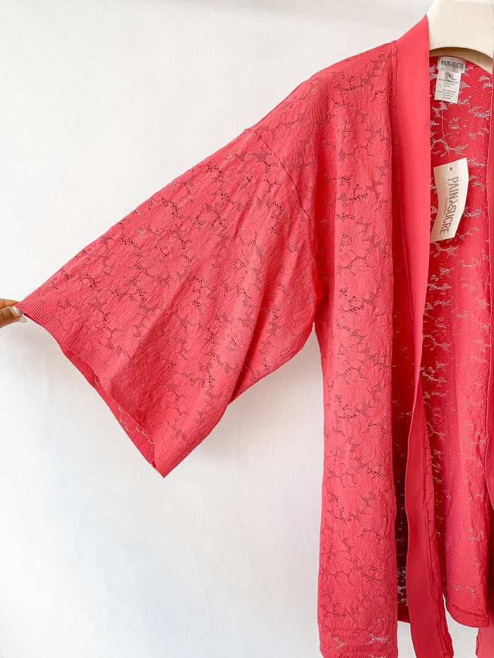 Pain De Sucre Blush Pink Lace Coverup Beach Robe Cardigan in Kyo