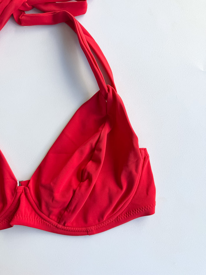 Pain De Sucre Red Double Strap Bra Cup Bikini Top in Iquito