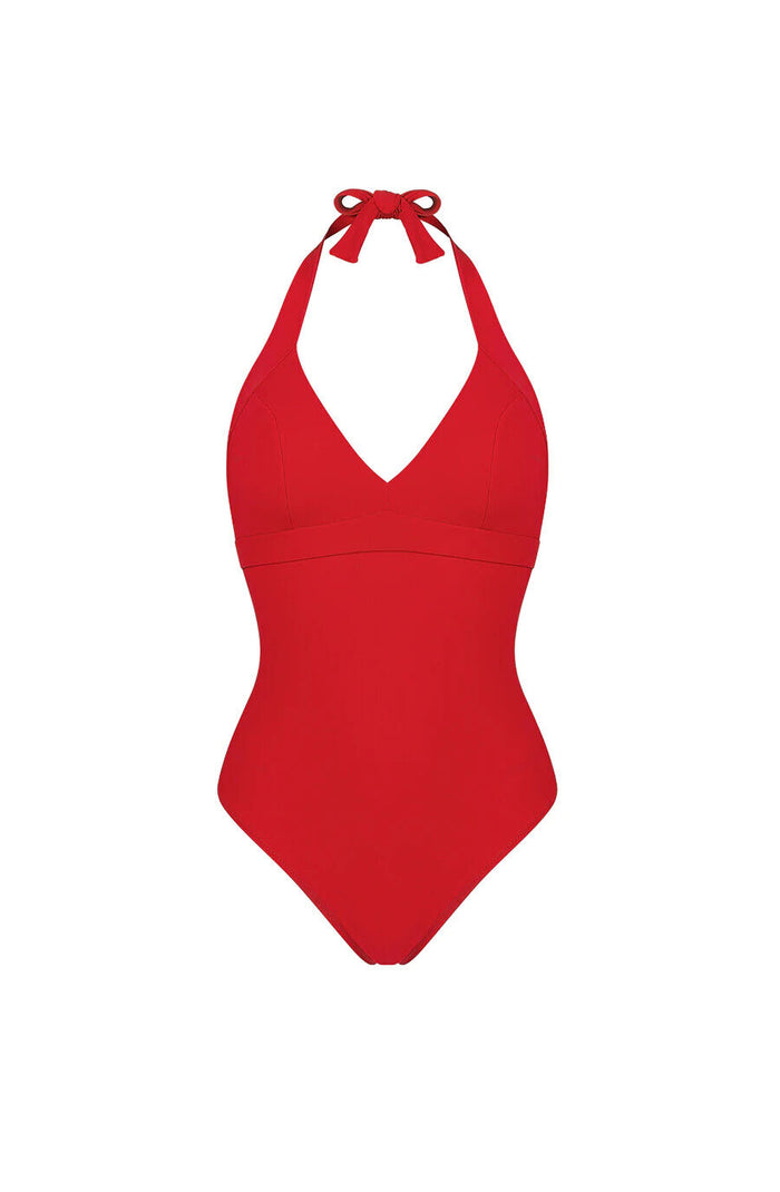Pain De Sucre Red V-Neck Sports Bra Swimsuit in Laam