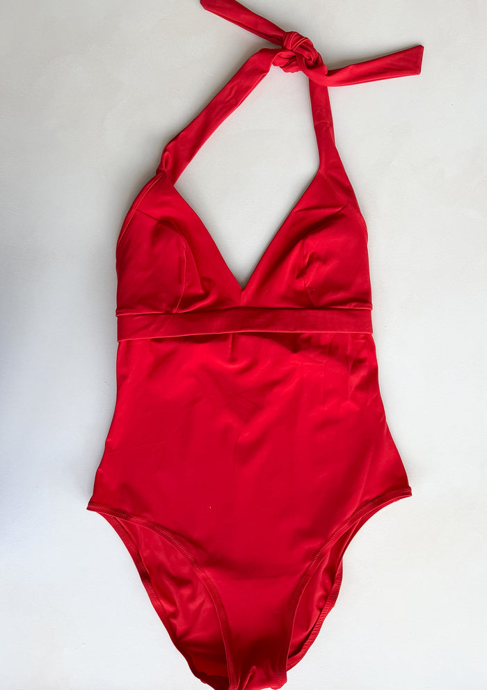 Pain De Sucre Red V-Neck Sports Bra Swimsuit in Laam