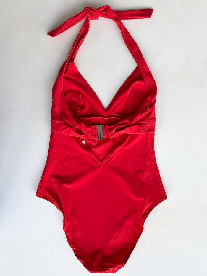Pain De Sucre Red V-Neck Sports Bra Swimsuit in Laam