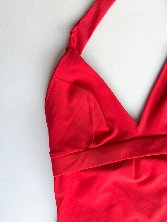 Pain De Sucre Red V-Neck Sports Bra Swimsuit in Laam