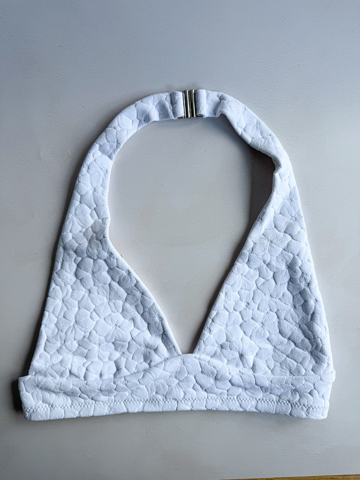 Pain De Sucre White Floral Woven Bikini Top in Mita