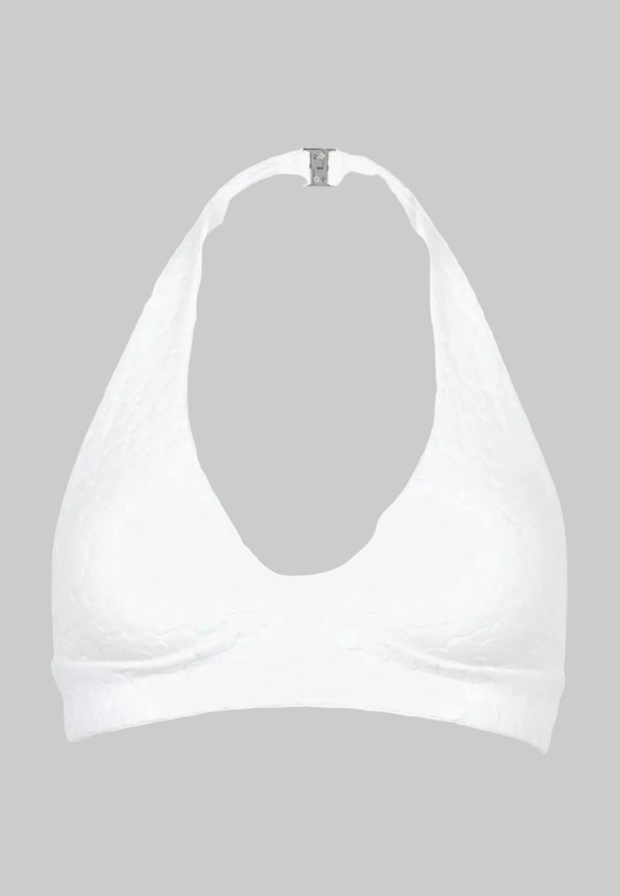 Pain De Sucre White Floral Woven Bikini Top in MITA - House Of Huntington