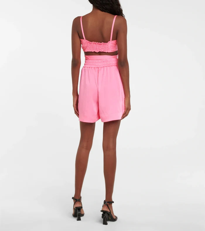 PALM ANGELS Pink Satin Crop Wrap Tie Top